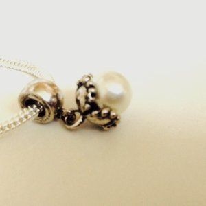 “White pearl” Silver Plated Dangling Charm Bead For European Style Bracelets